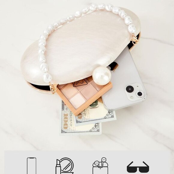 Chic Acrylic Shell Handbag with Pearl Chain – Elegant Evening Clutch Bag - Picture 4 of 8